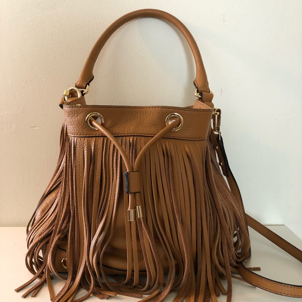 MILLY 'Essex' Fringed Leather Bucket Bag